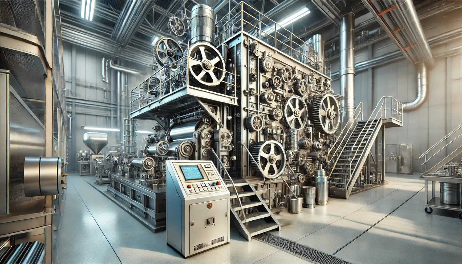 Stabilimento industriale con linee di produzione e pannelli di controllo